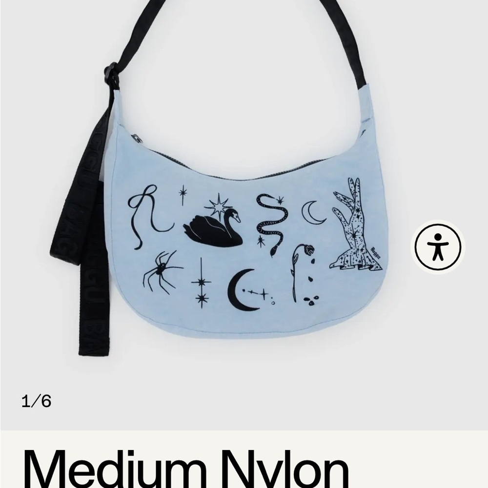 Blue Nylon Shoulder Bag with Black Graphics